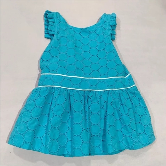 Janie and Jack Baby Girl Teal Blue Ruffled Eyelet Sundress - Picture 1 of 4